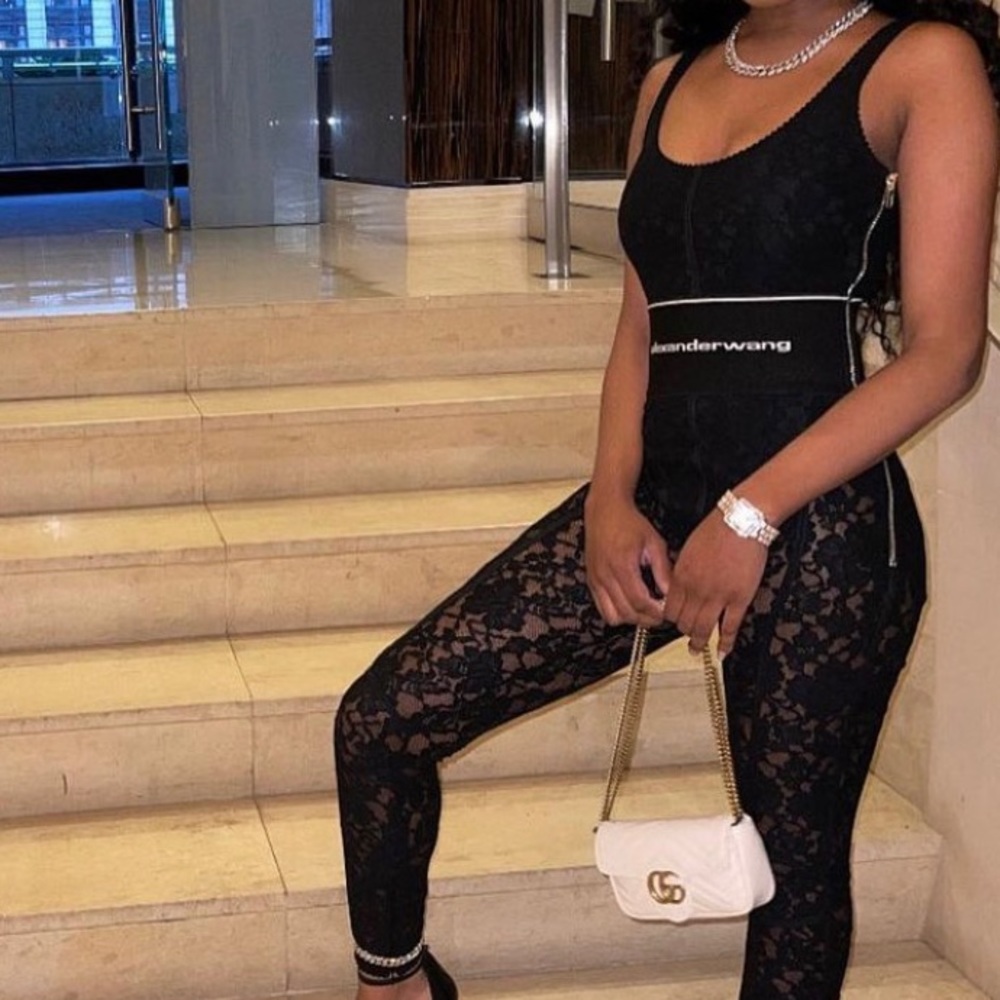Alexander Wang logo elastic lace jumpsuit. 💣